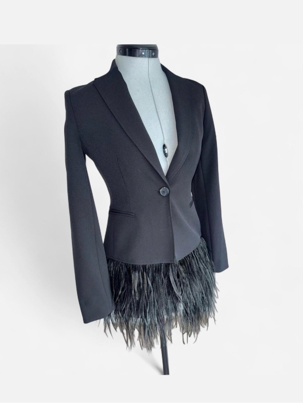 Blazer-Gianni Bini Black Feather-Hem Tailored Blazer